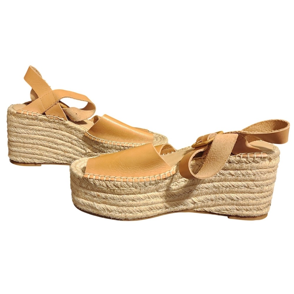 Antonio Melani Womens Tan Leather Espadrille Platform Wedge Sandals Size 7M